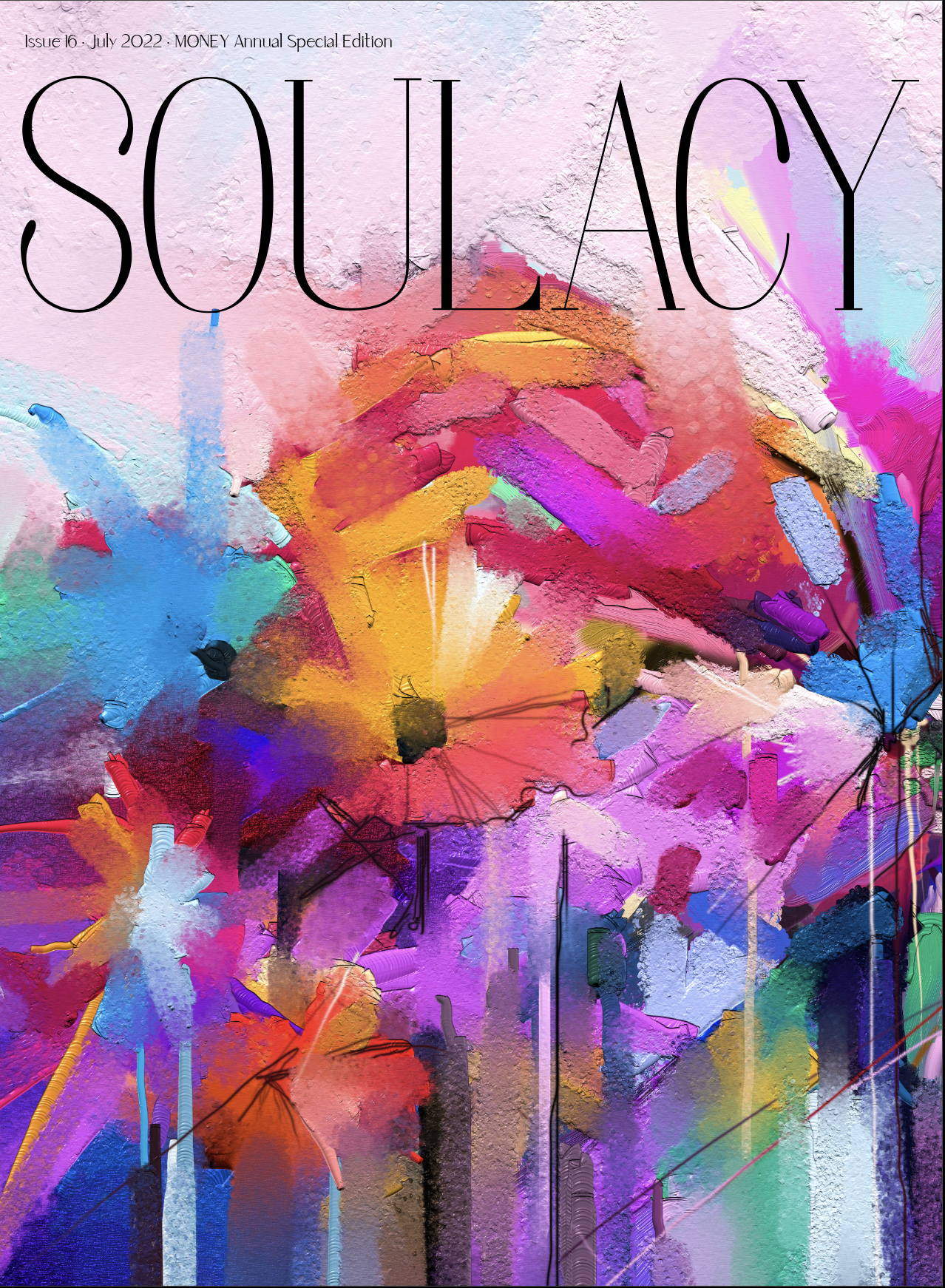 Colorfully painted flowers on the cover of Soulacy Magazine